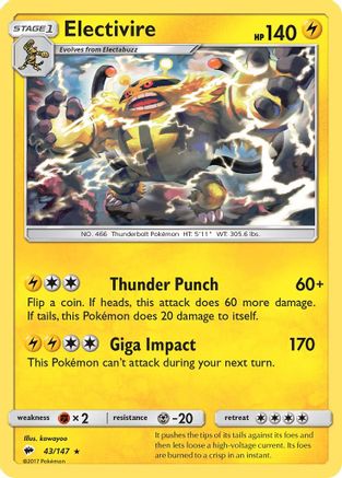 Electivire 43/147 - SM Burning Shadows Reverse Holofoil