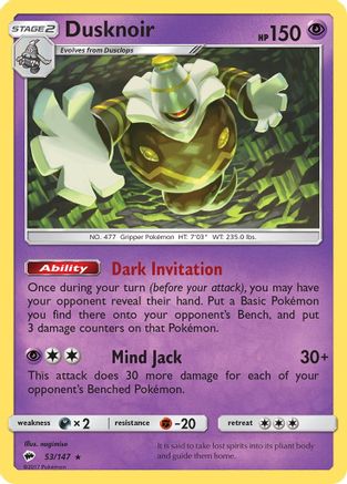 Dusknoir 53/147 - SM Burning Shadows Holofoil
