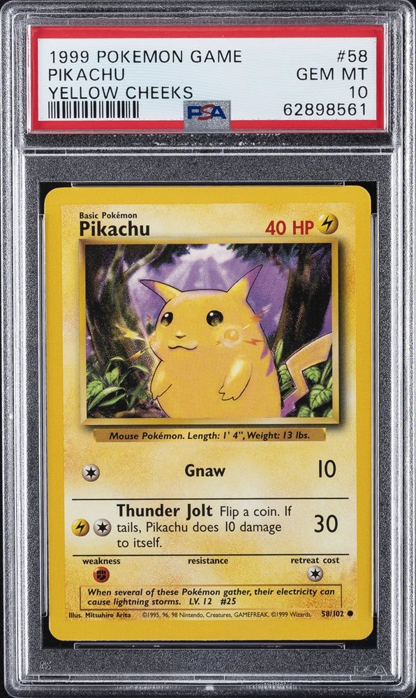 1999 POKEMON GAME #58 PIKACHU YELLOW CHEEKS PSA 10