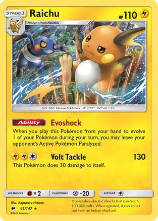 Raichu 41/147 - SM  Burning Shadows Holofoil