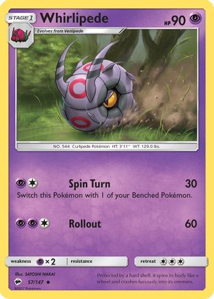 Whirlipede 57/147 - SM  Burning Shadows Reverse Holofoil