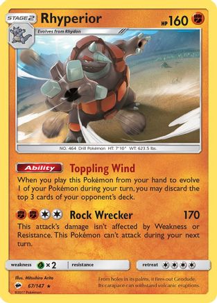 Rhyperior 67/147 - SM  Burning Shadows Reverse Holofoil