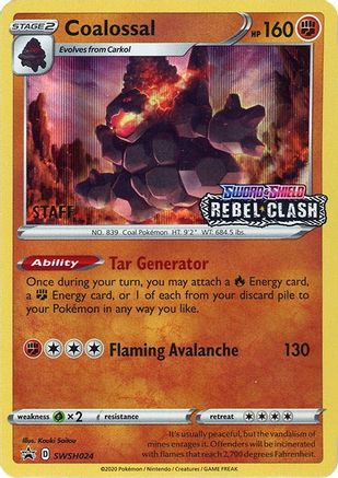 Coalossal - SWSH024 (Prerelease) [Staff] SWSH024 - SWSH Sword & Shield Promo Cards Holofoil