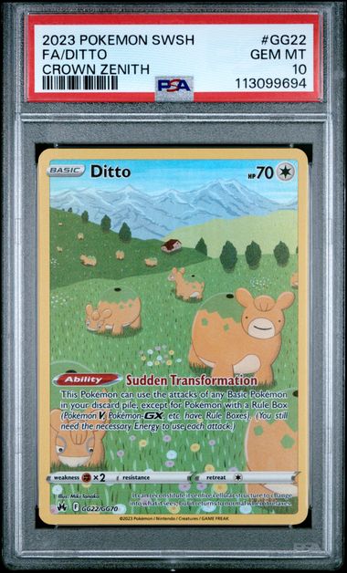 2023 POKEMON SWORD AND SHIELD CROWN ZENITH #GG22 FA/DITTO CROWN ZENITH PSA 10