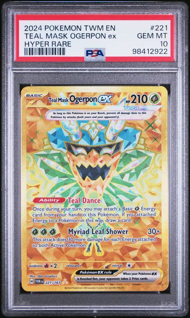 2024 POKEMON TWM EN-TWILIGHT MASQUERADE #221 TEAL MASK OGERPON ex HYPER RARE PSA 10