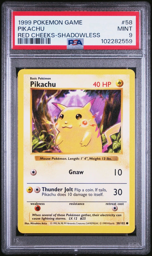 Pikachu [Shadowless Red Cheeks] #58 PSA 9